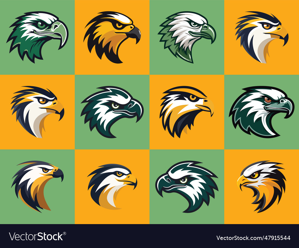 Falcon Head Logo Design Set aus 12 gelb orange