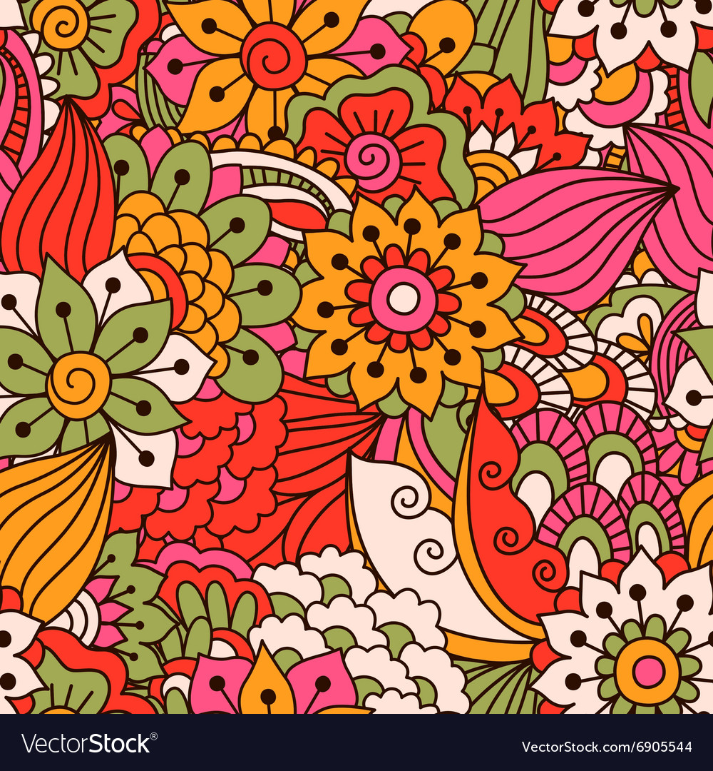 Hand drawn seamless pattern with floral elements Vector Image