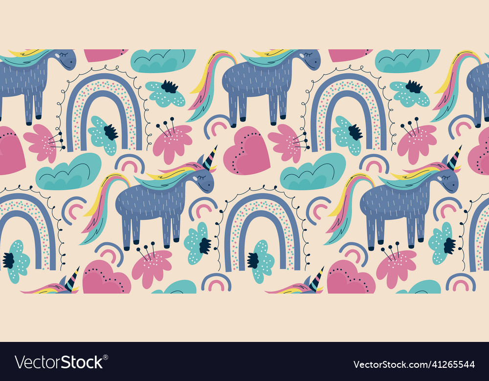 Scandinavian unicorn seamless pattern with rainbow vector image Scandinavian unicorn seamless pattern with rainbow
