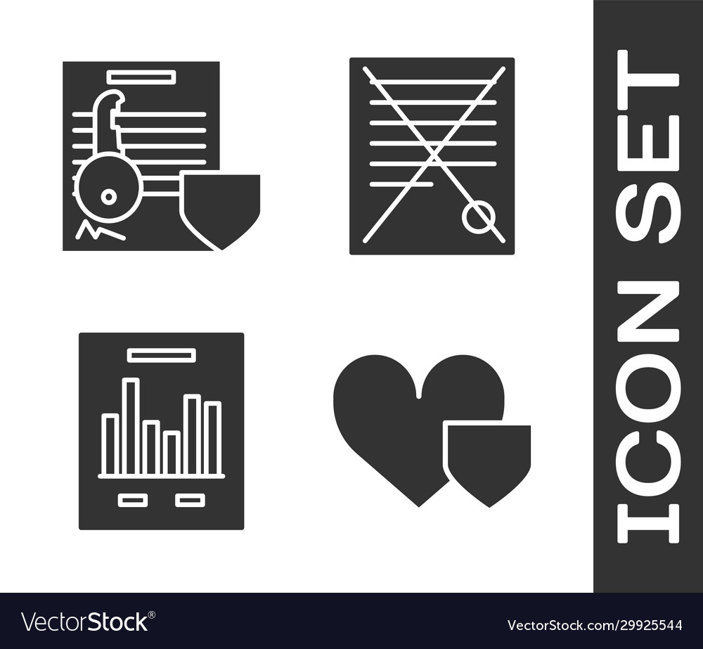 Set heart with shield document key vector image Set heart with shield document key