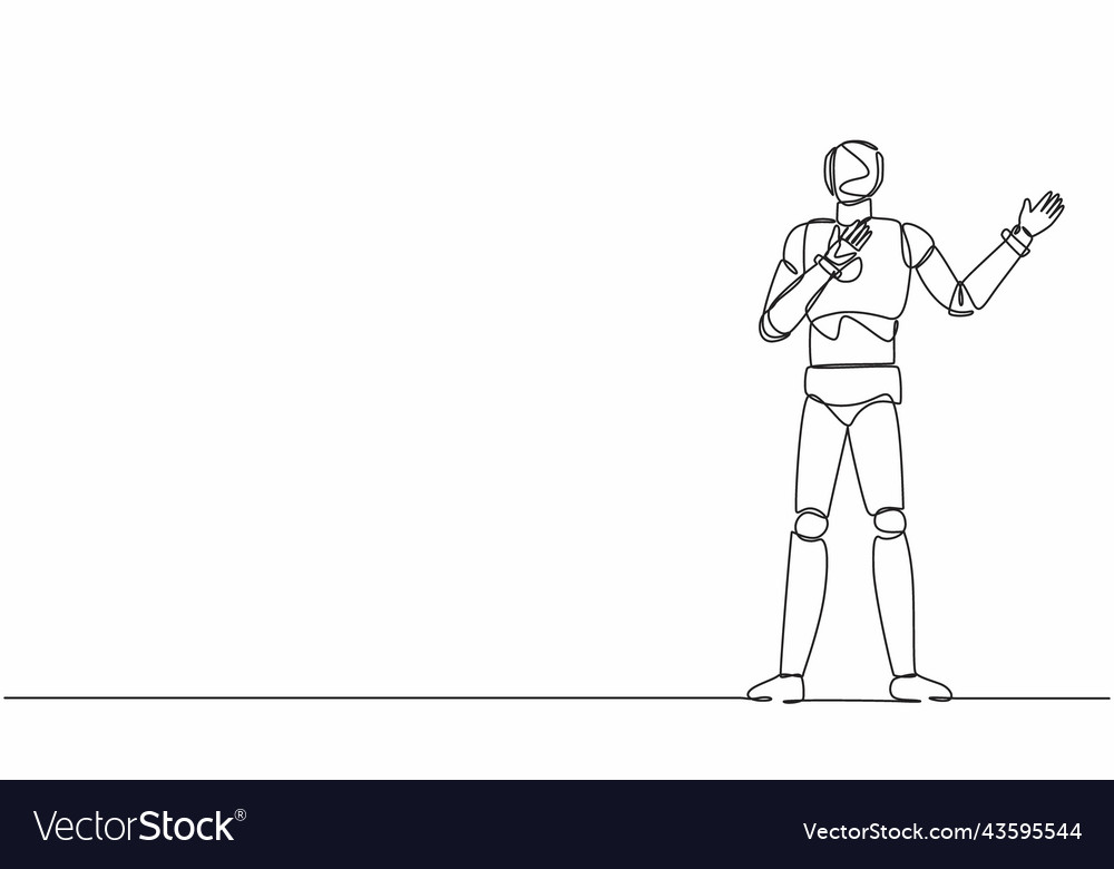 Single continuous line drawing robot pointing vector image Single continuous line drawing robot pointing