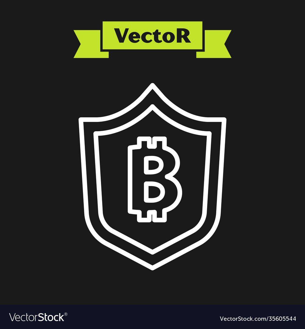 White line shield with bitcoin icon isolated