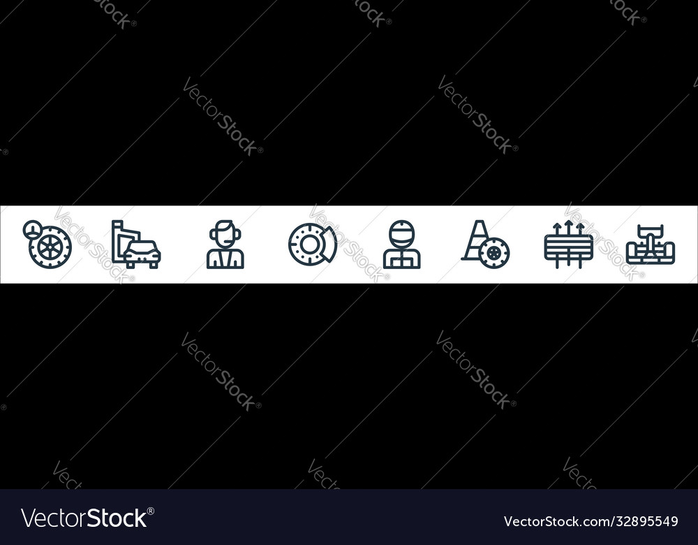 Auto racing line icons linear set quality vector image Auto racing line icons linear set quality