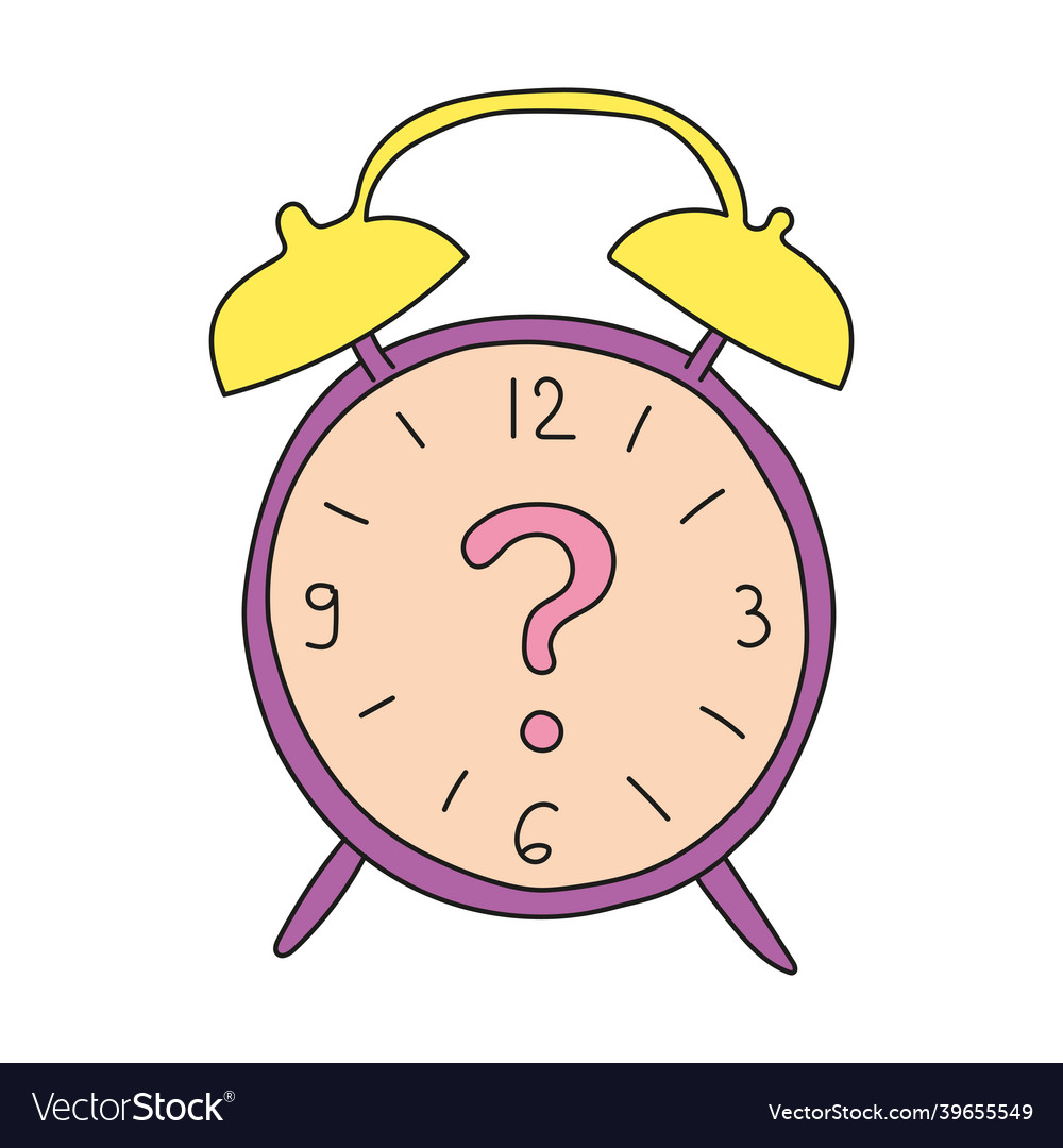 Colored alarm clock with a question mark instead vector image Colored alarm clock with a question mark instead