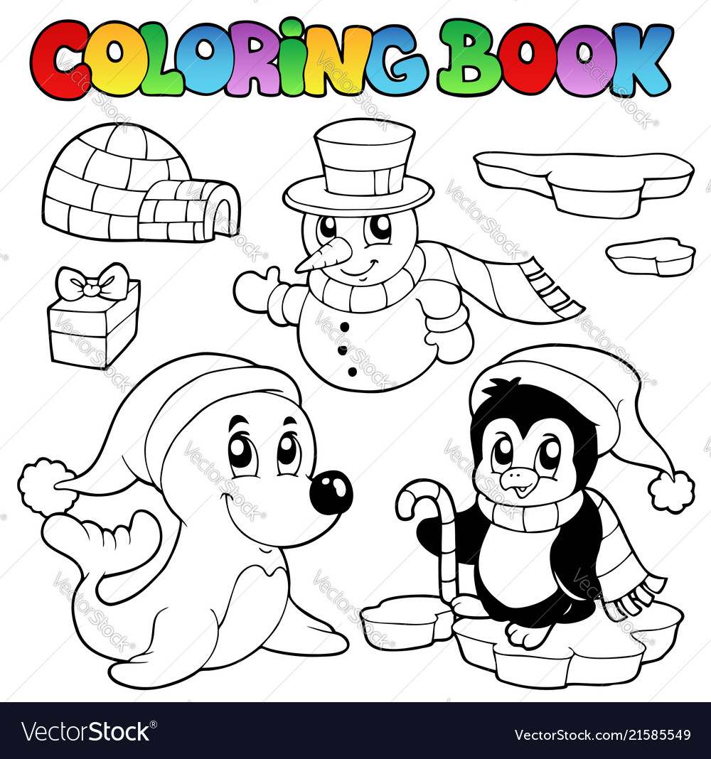 Coloring book wintertime animals 3 vector image Coloring book wintertime animals 3