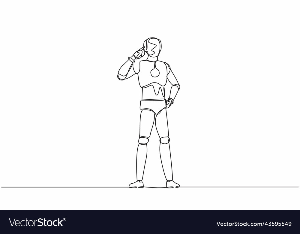 Continuous one line drawing smart robot pointing vector image Continuous one line drawing smart robot pointing