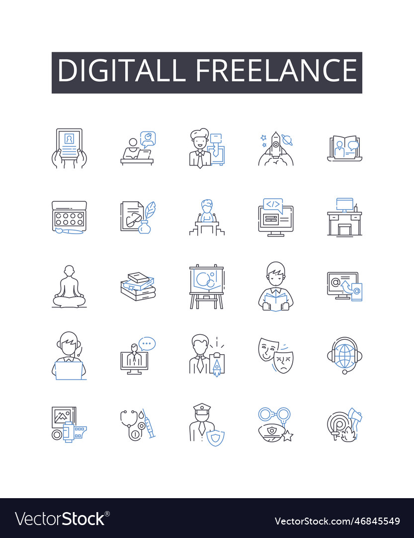 Digitall freelance line Icons Sammlung online vector image Digitall freelance line Icons Sammlung online