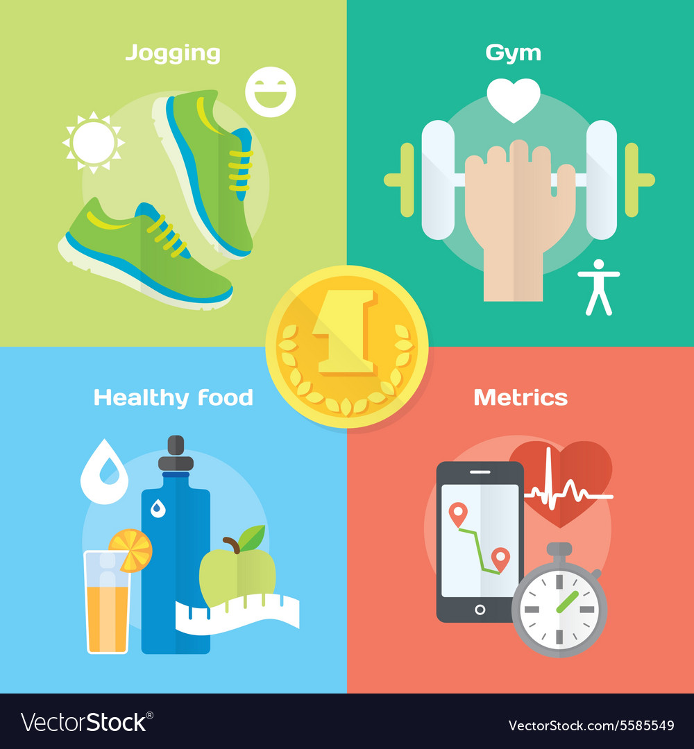 Jogging and running winner concept flat icons Vector Image