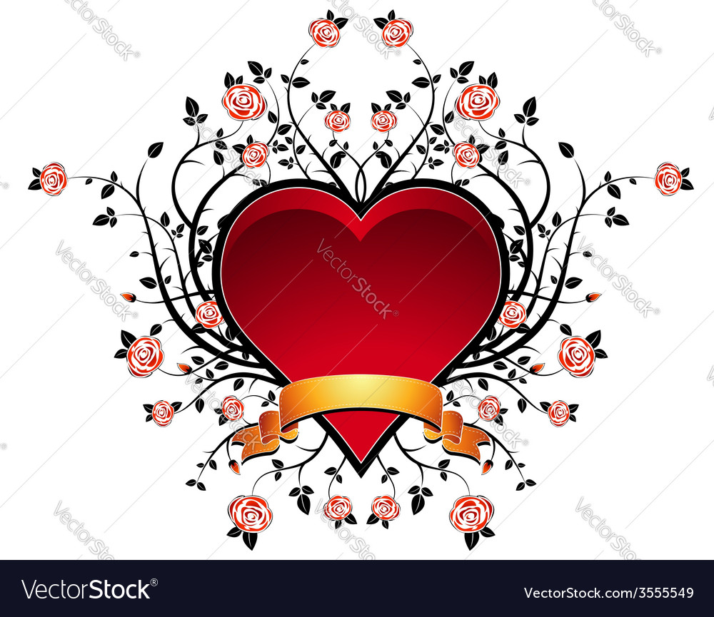 Lovely red heart with many roses