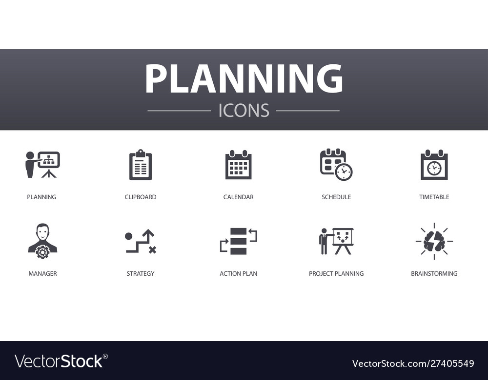 Planning simple concept icons set contains