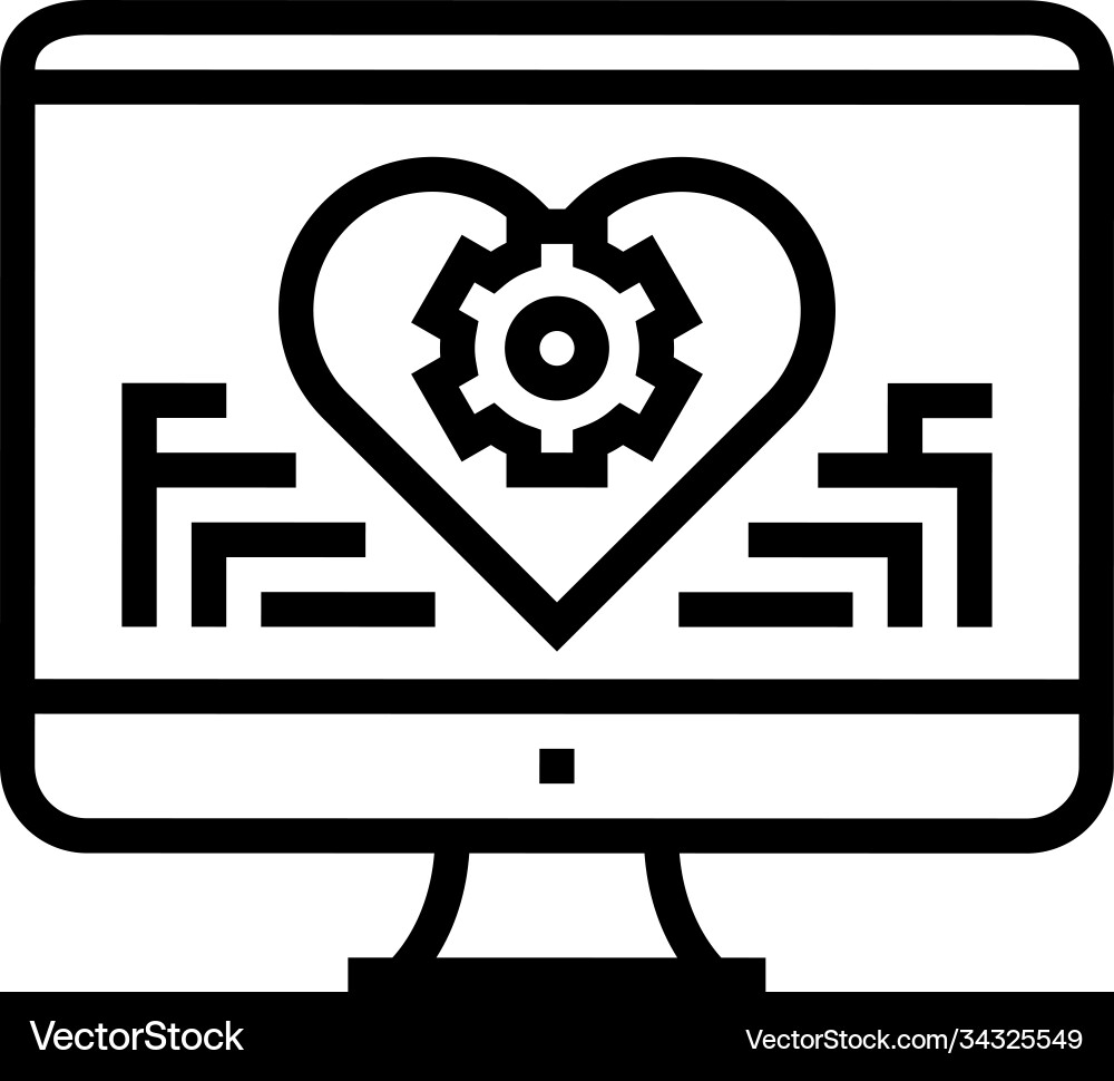 Remote work on computer line icon Royalty Free Vector Image