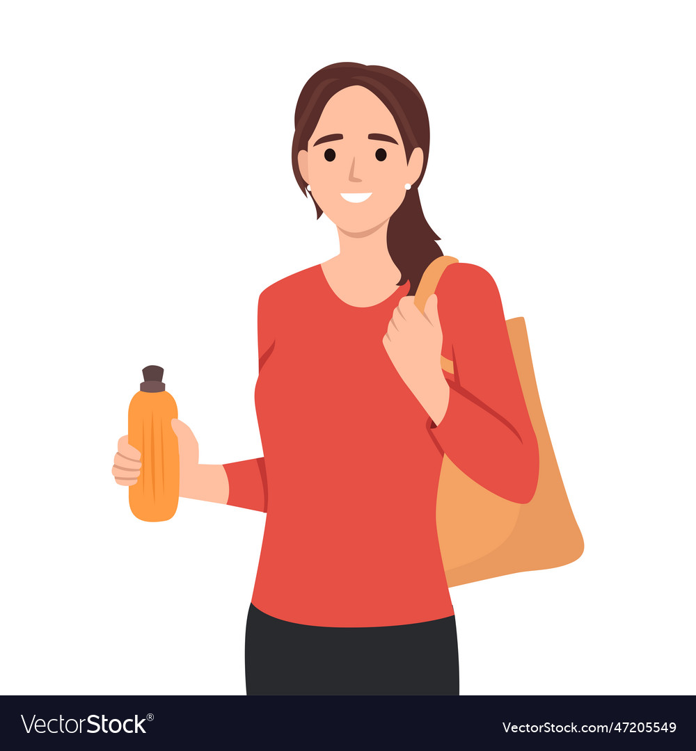 Junge Frau mit einer wiederverwendbaren Wasserflasche vector image Junge Frau mit einer wiederverwendbaren Wasserflasche