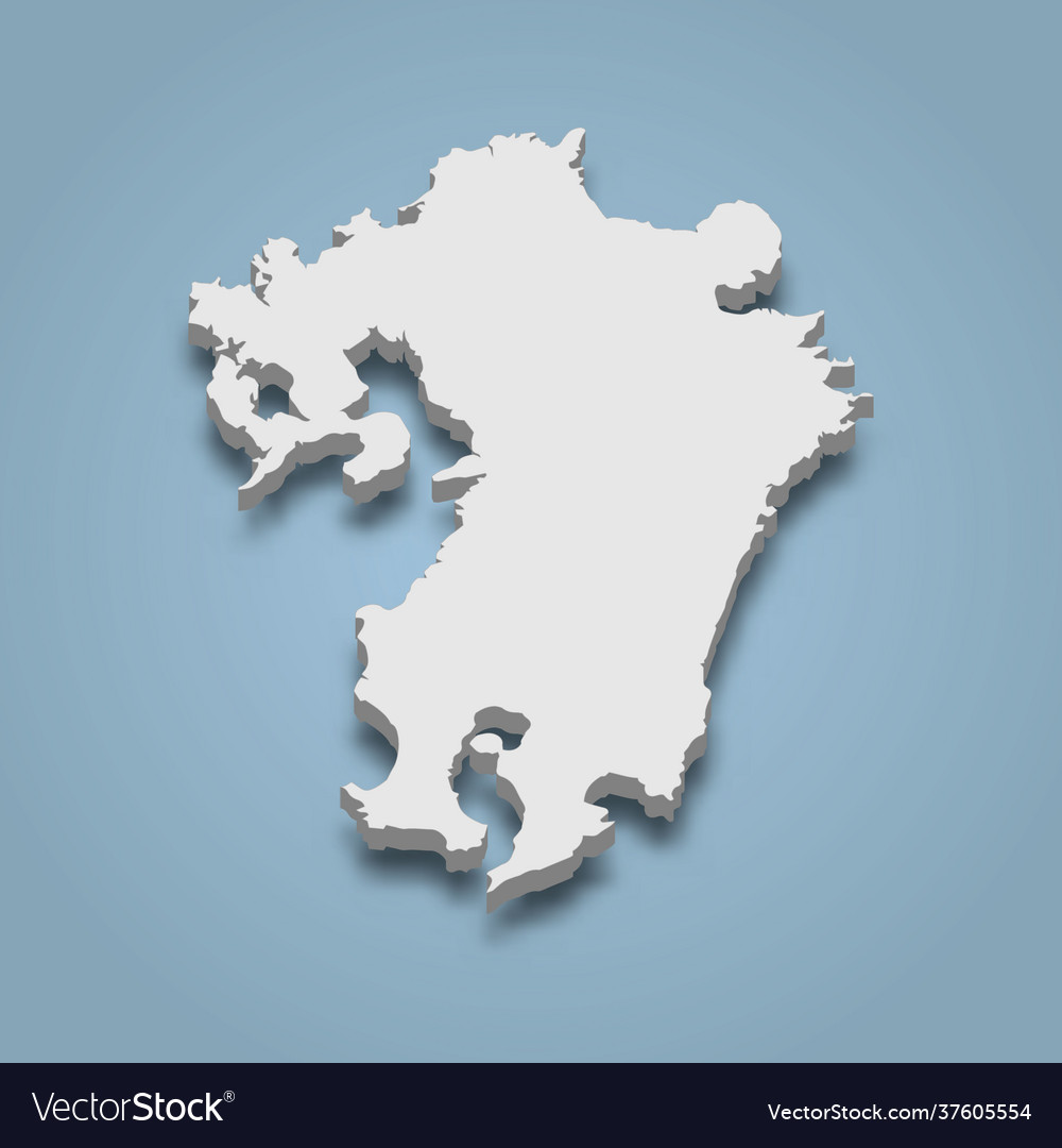 3d isometric map kyushu is an island in japan Vector Image