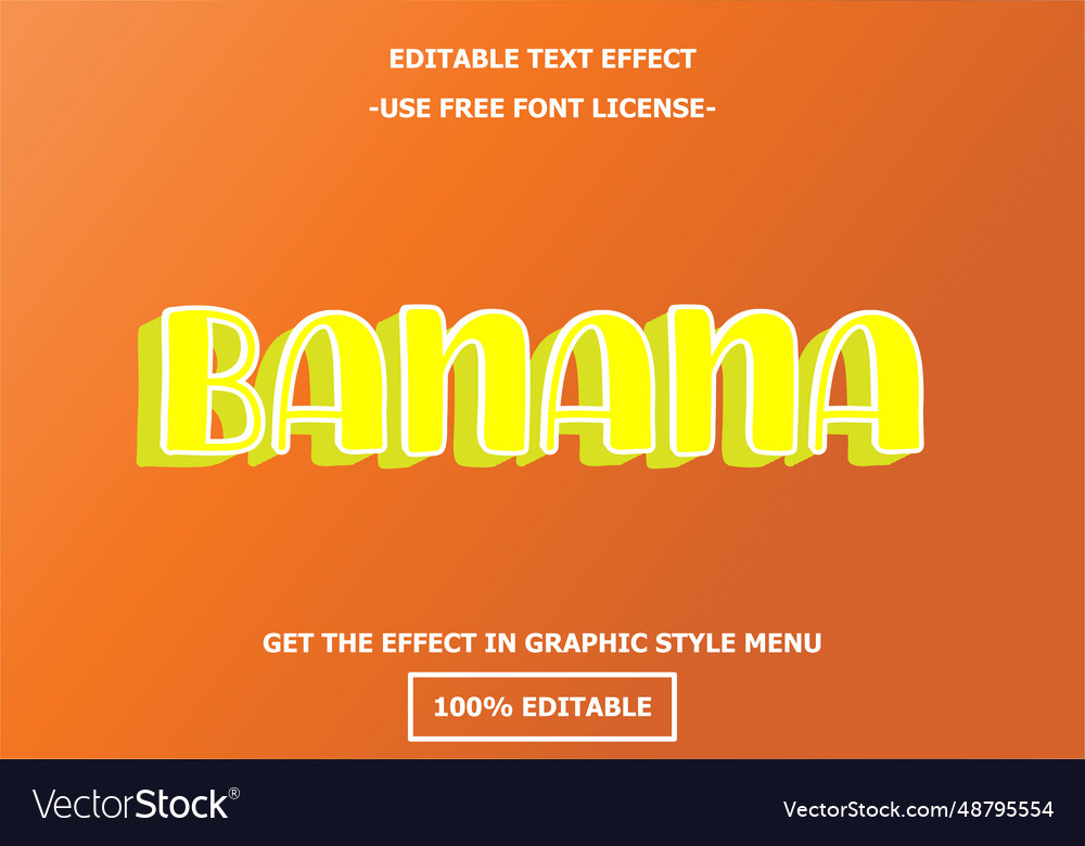 Banana 3d editable text effect template style vector image Banana 3d editable text effect template style