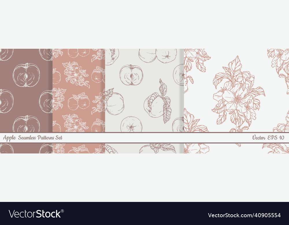 Collection of seamless patterns with apples vector image Collection of seamless patterns with apples