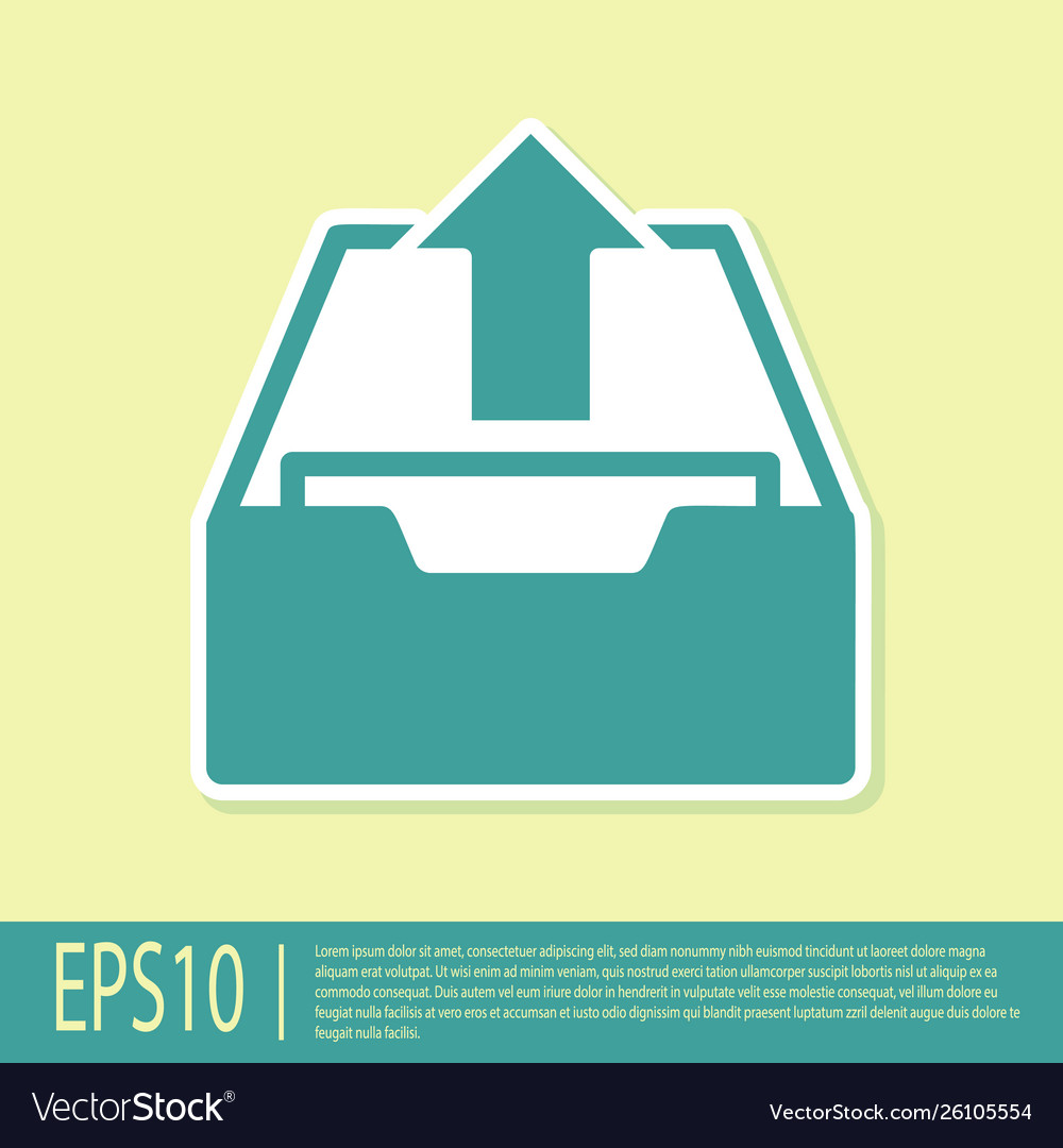 Green upload inbox icon isolated on yellow vector image Green upload inbox icon isolated on yellow