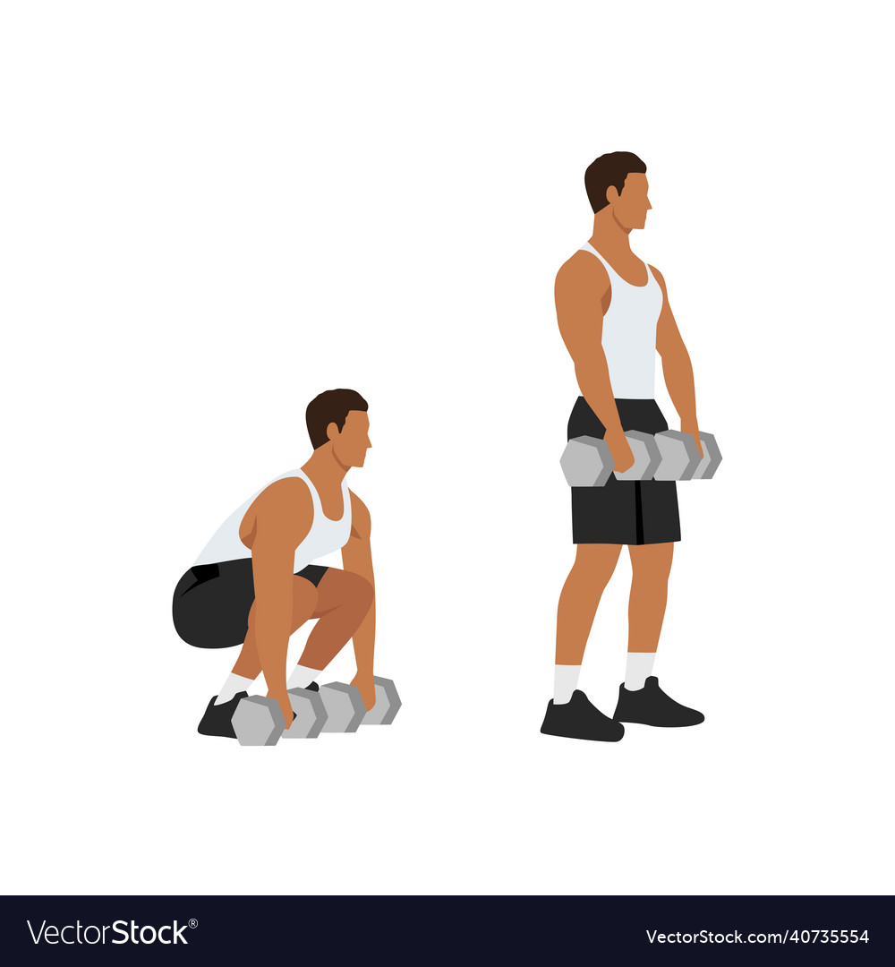 Man doing Sumo Barbell deadlifts exercise. Flat vector