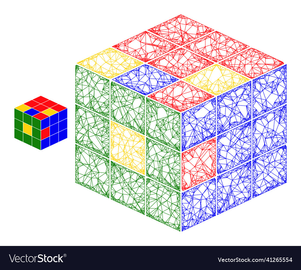 Network mesh puzzle cube icon vector image Network mesh puzzle cube icon