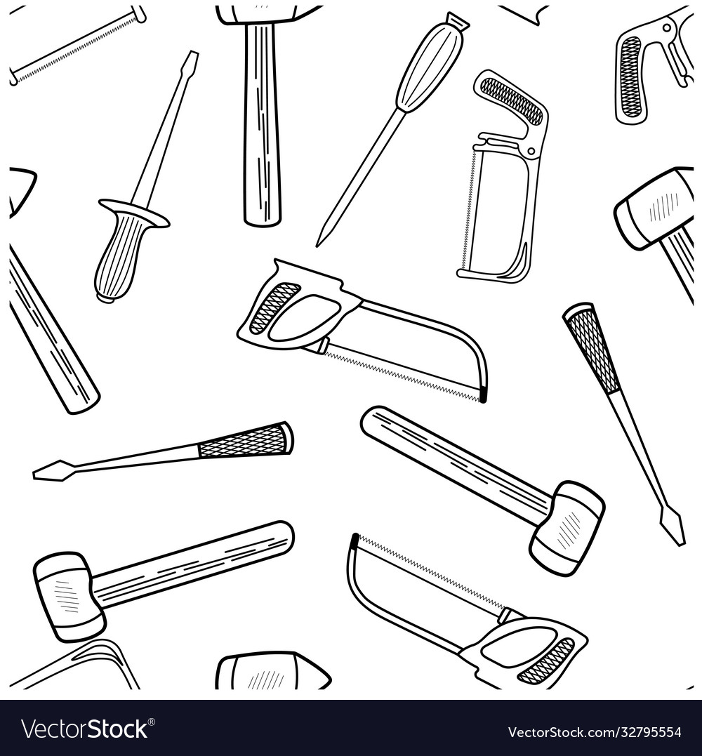 Seamless pattern with hand drawn working tools