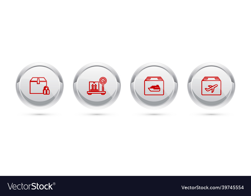 Set line locked package scale with cardboard box vector image Set line locked package scale with cardboard box