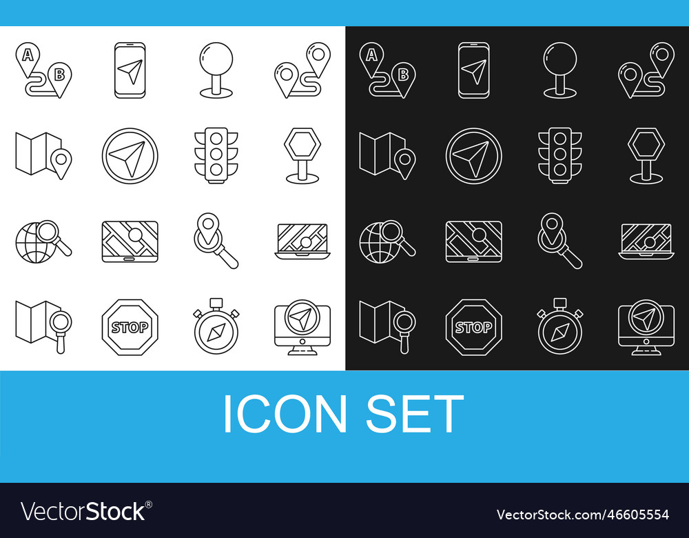 Set line monitor with location marker city map vector image Set line monitor with location marker city map