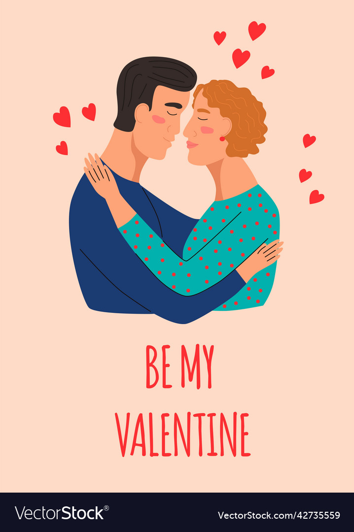 Ein Valentinstag Kartenpaar in Liebe Umarmungen vector image Ein Valentinstag Kartenpaar in Liebe Umarmungen