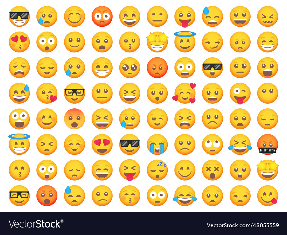 Big set of emoticon smile icons cartoon emoji set Vector Image