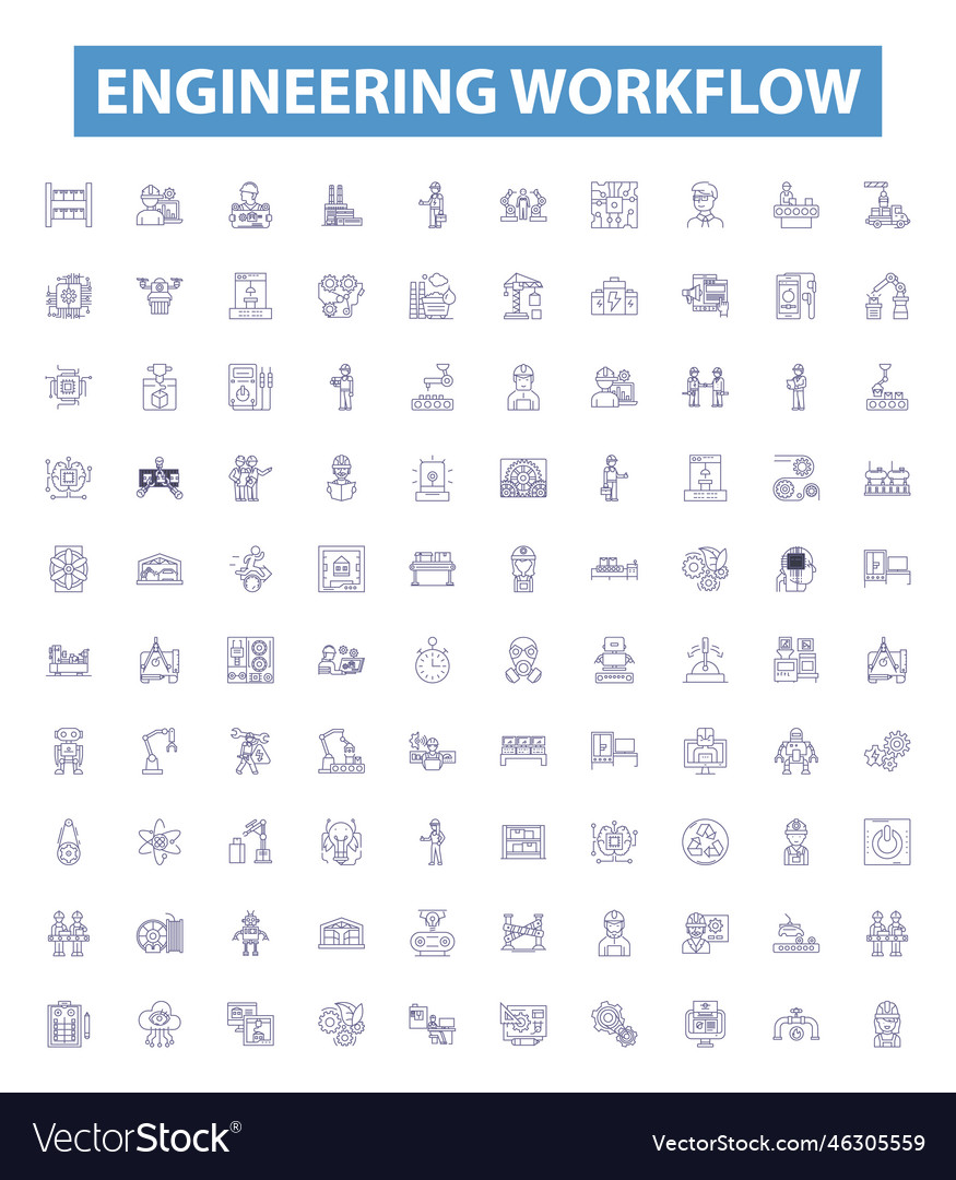 Engineering workflow line icons signs set vector image Engineering workflow line icons signs set