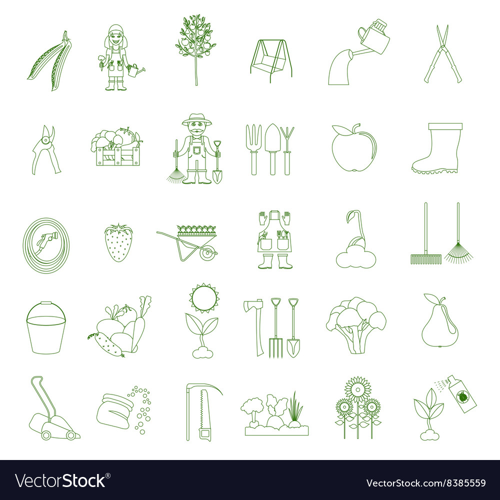 Gardening work farming icon set flat style design