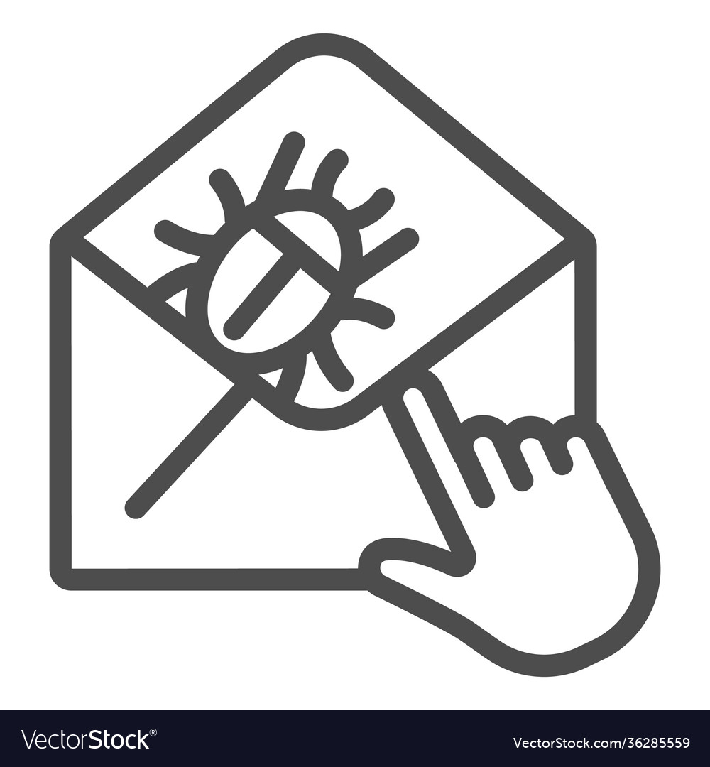 Letter with insect and hand pointer line icon web vector image Letter with insect and hand pointer line icon web