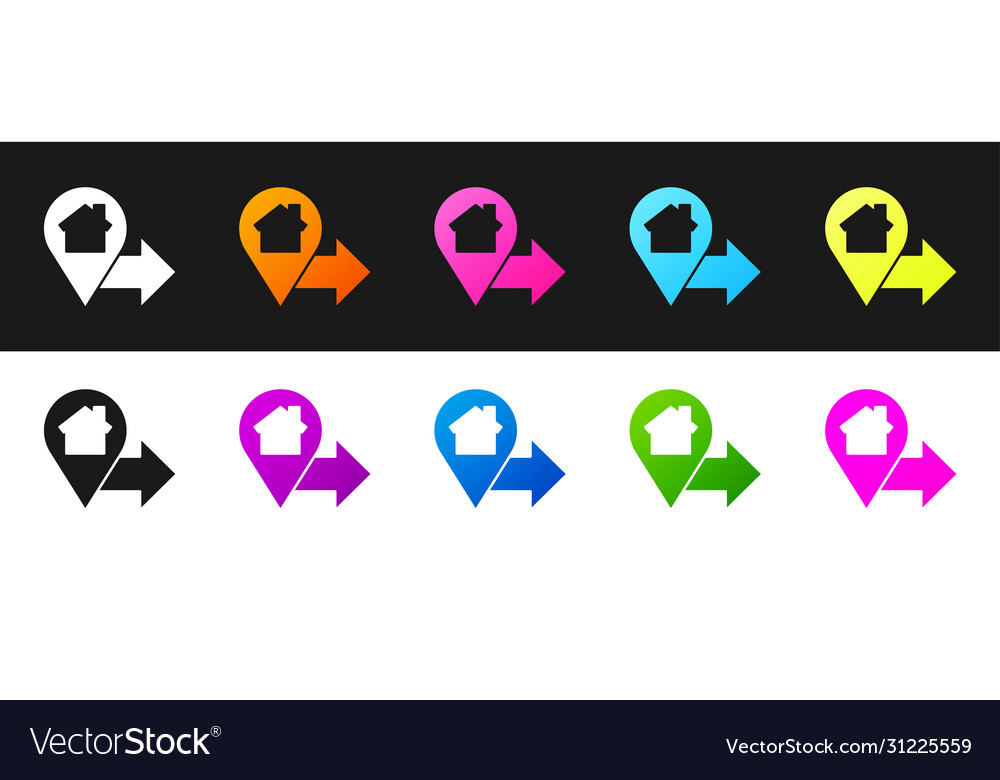 Set map pointer with house icon isolated on black vector image Set map pointer with house icon isolated on black