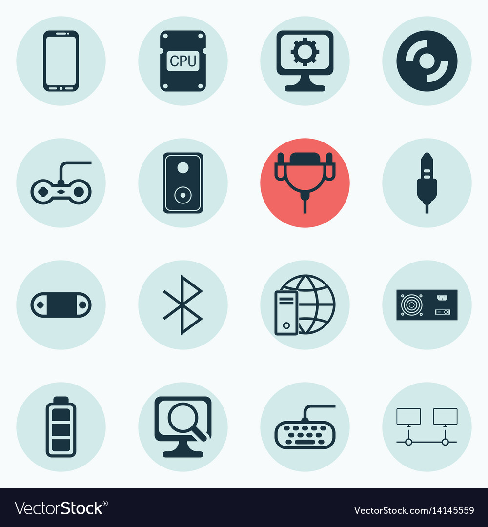 Set of 16 computer hardware icons includes audio