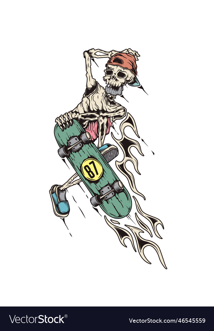 Skeleton doing a trick on a skateboard Royalty Free Vector