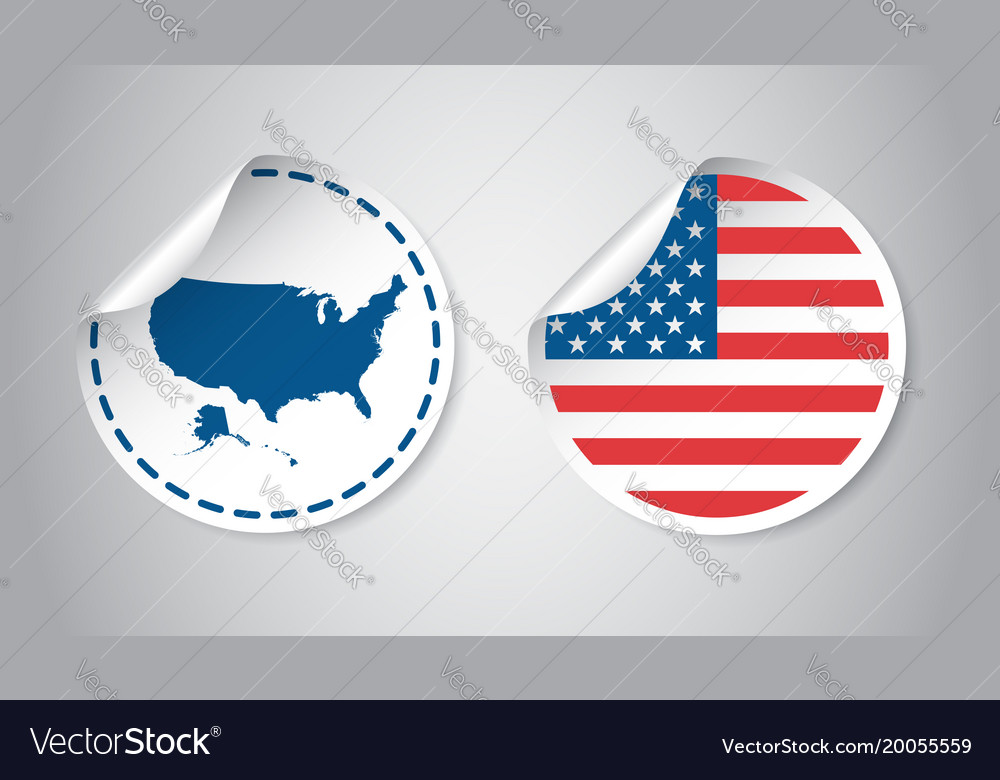 Usa sticker with flag and map america label round