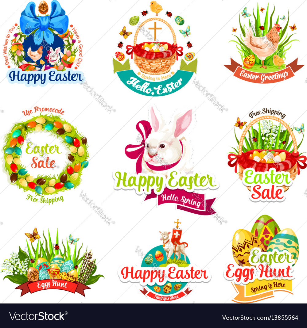 Easter sale and egg hunt celebration cartoon icons