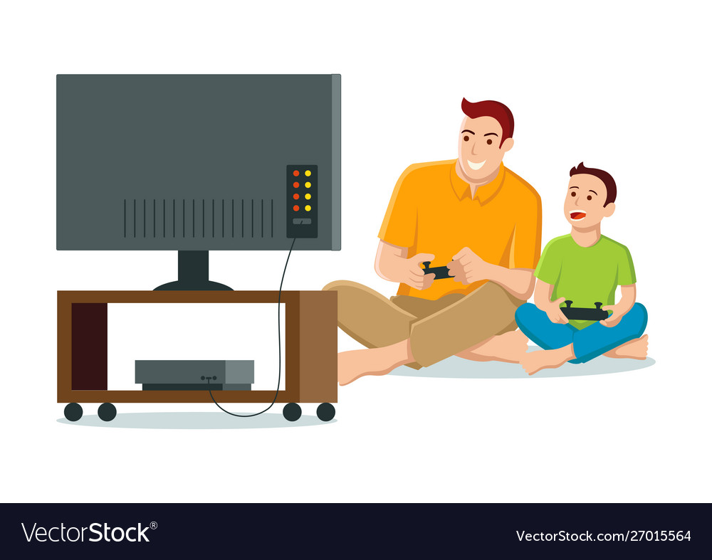 Father and son playing video game Royalty Free Vector Image