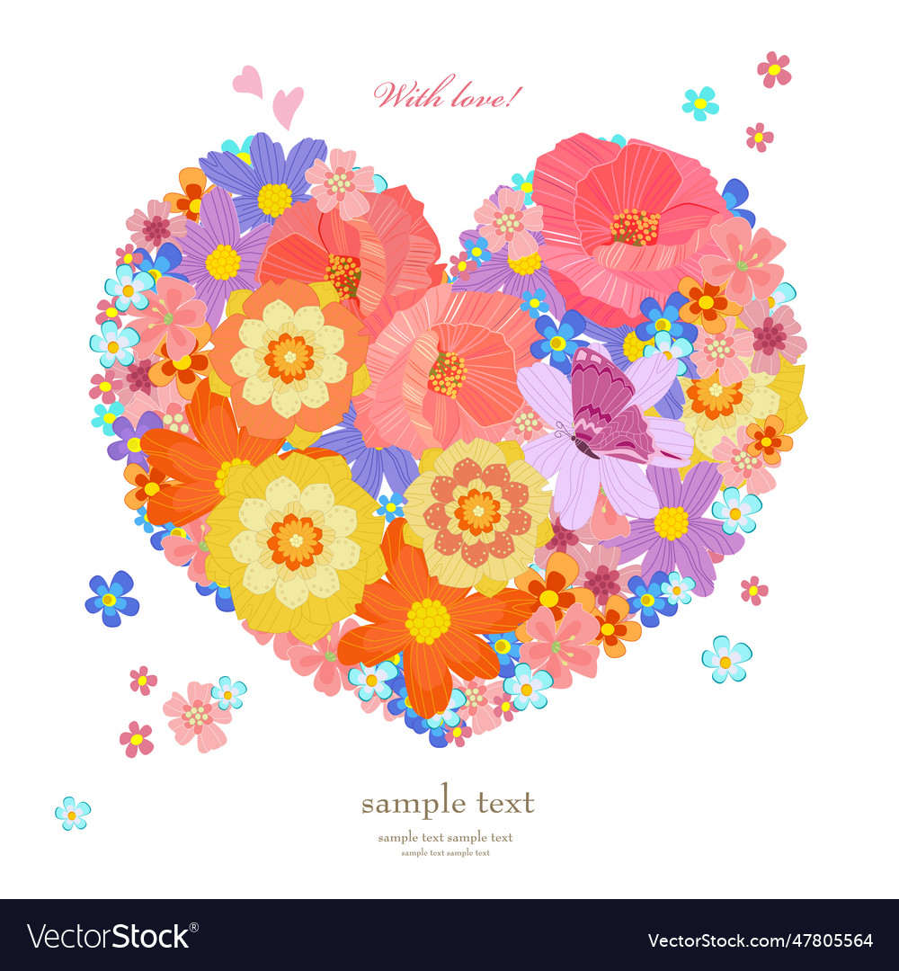 Heart shape of stylized meadow flowers on white