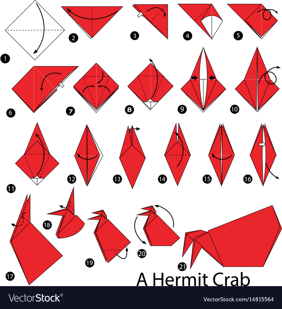 Crab origami scheme tutorial moving model. Origami for kids. Step