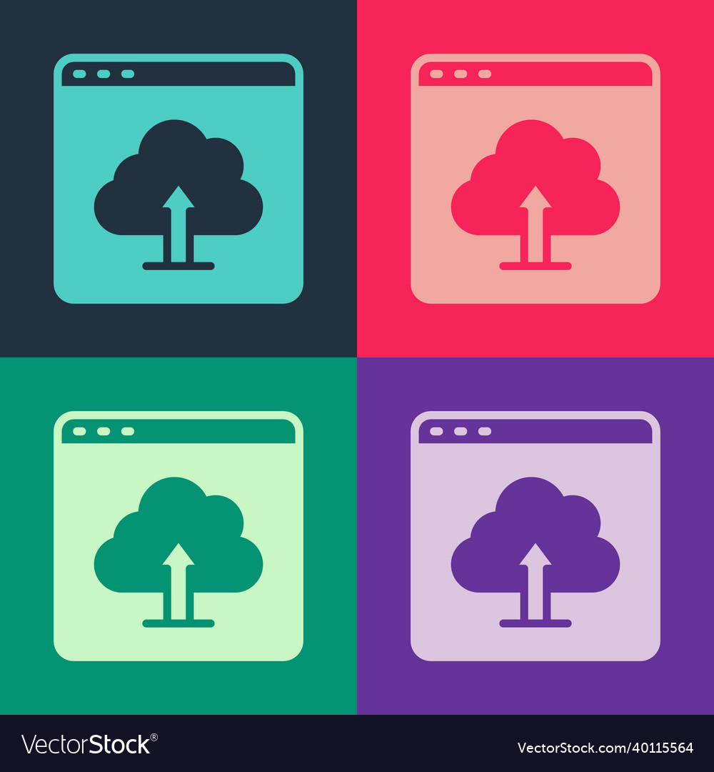 Pop art cloud upload icon isolated on color vector image Pop art cloud upload icon isolated on color