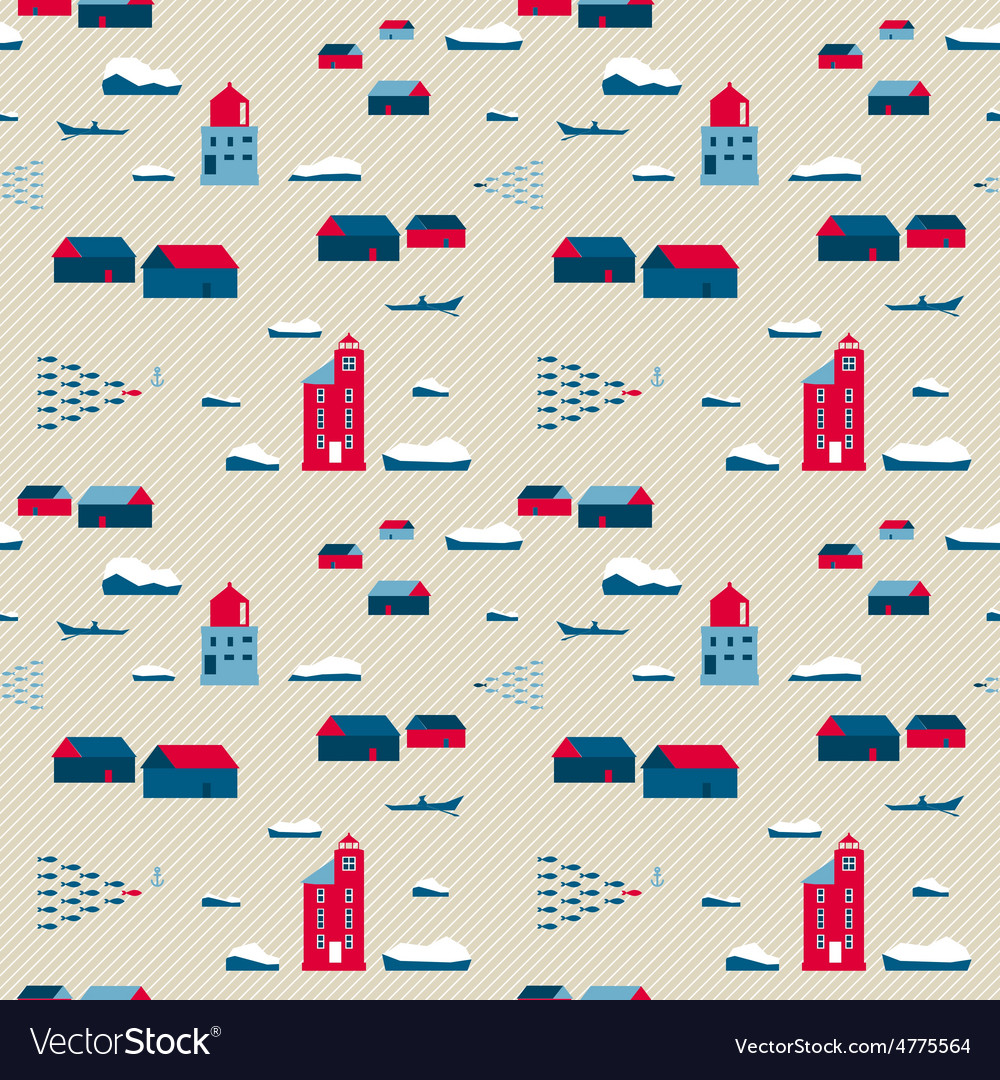 Seamless Pattern Lighthouses And Village Vector Image