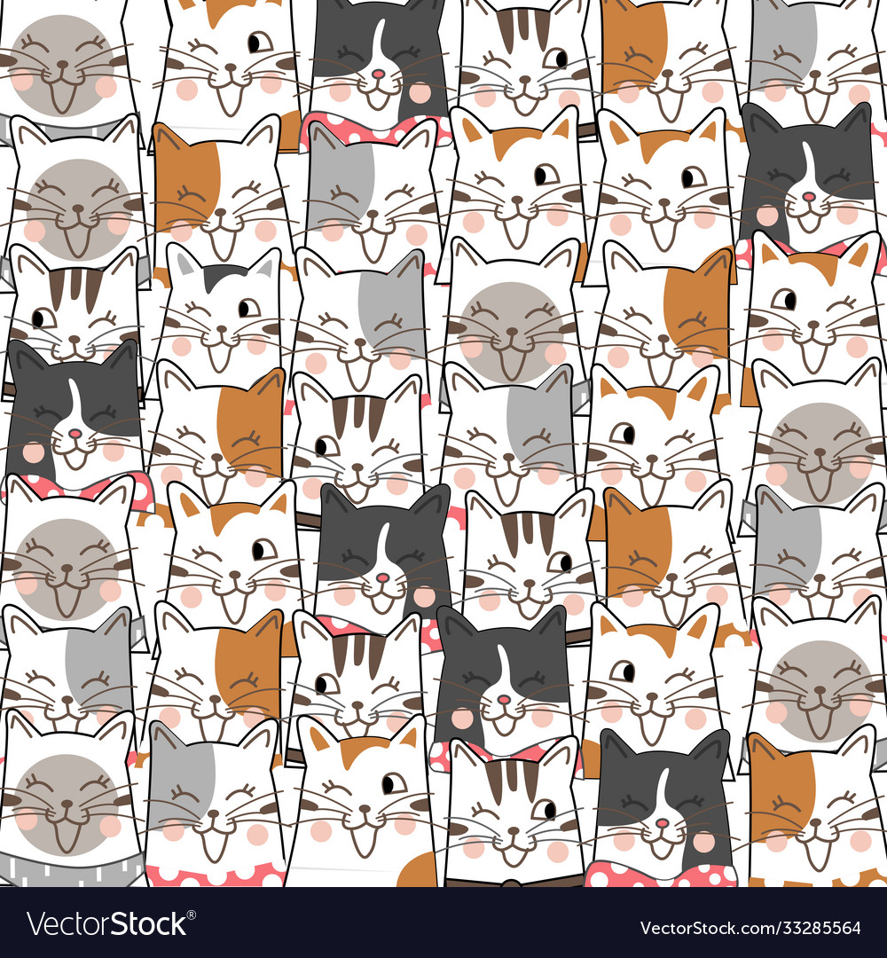 Seamless pattern with cats different