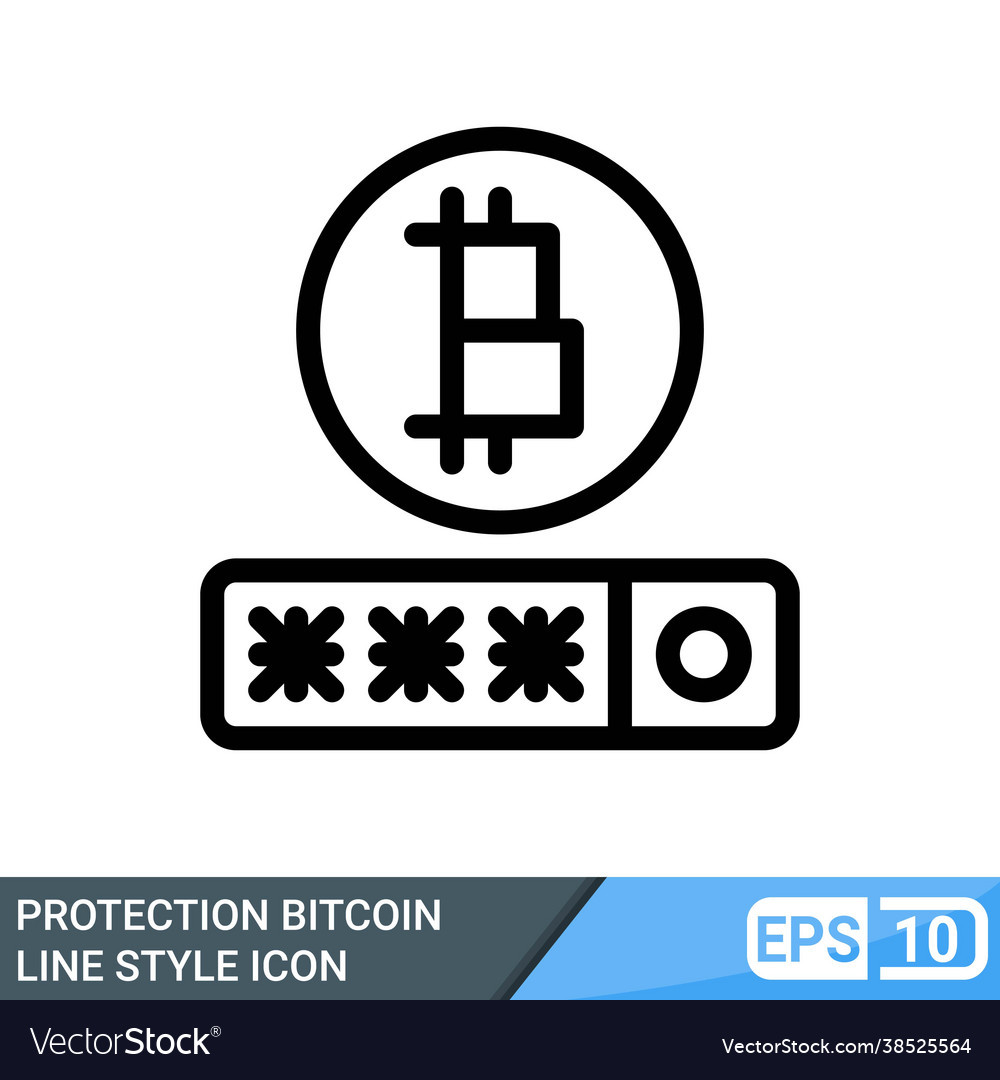 Secure and protected bitcoin line style icon vector image Secure and protected bitcoin line style icon