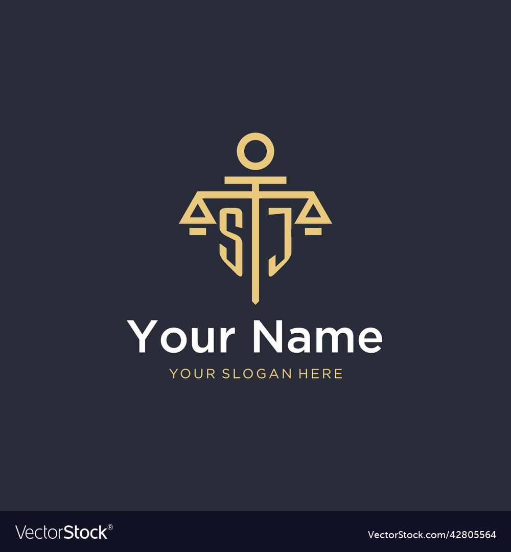 Sj initial monogram logo with scale and pillar