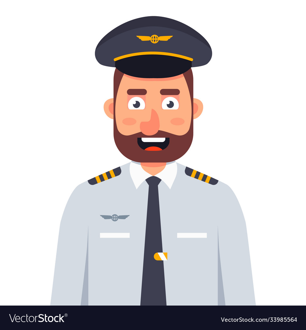 Smiling airplane pilot in uniform and tie Vector Image