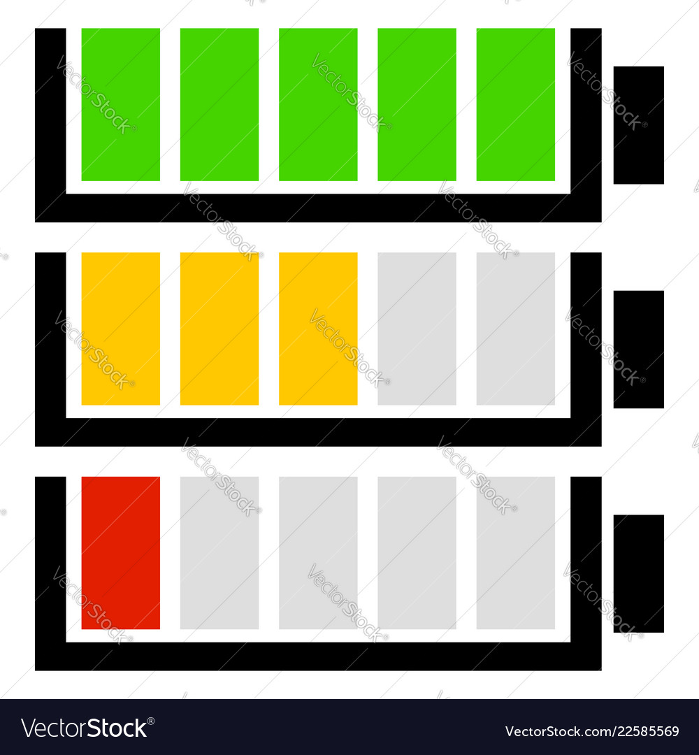 Battery level indicator set flat icons vector image Battery level indicator set flat icons