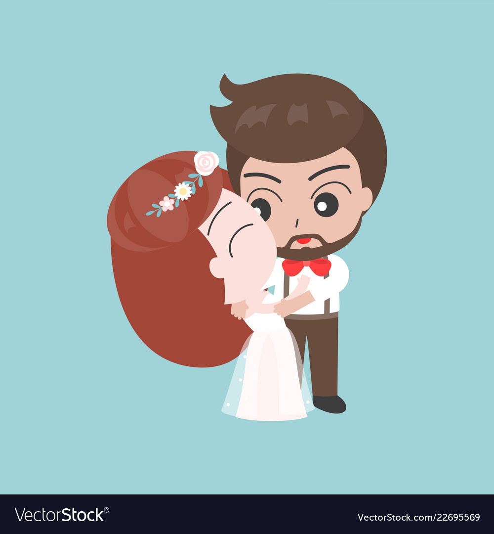 Groom hugging bride cute character for use Vector Image