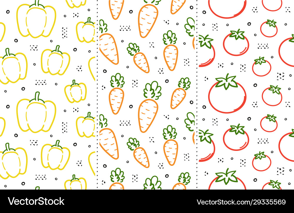 Hand drawn vegetables seamless patterns Royalty Free Vector