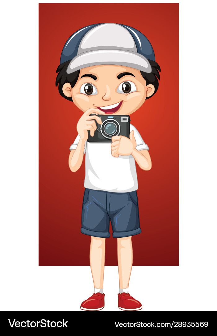 Happy boy with digital camera Royalty Free Vector Image