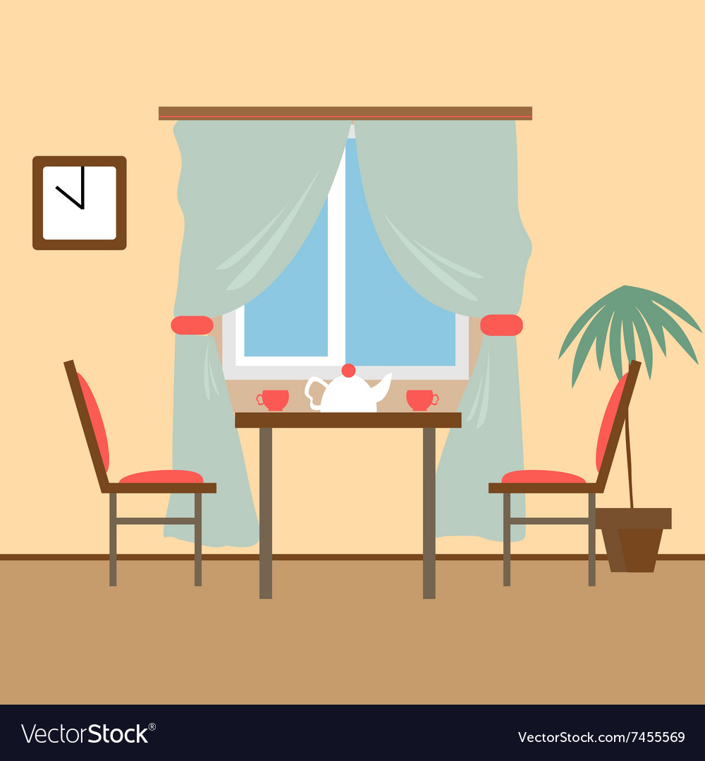 Living and dining rooms with furniture Flat style Vector Image