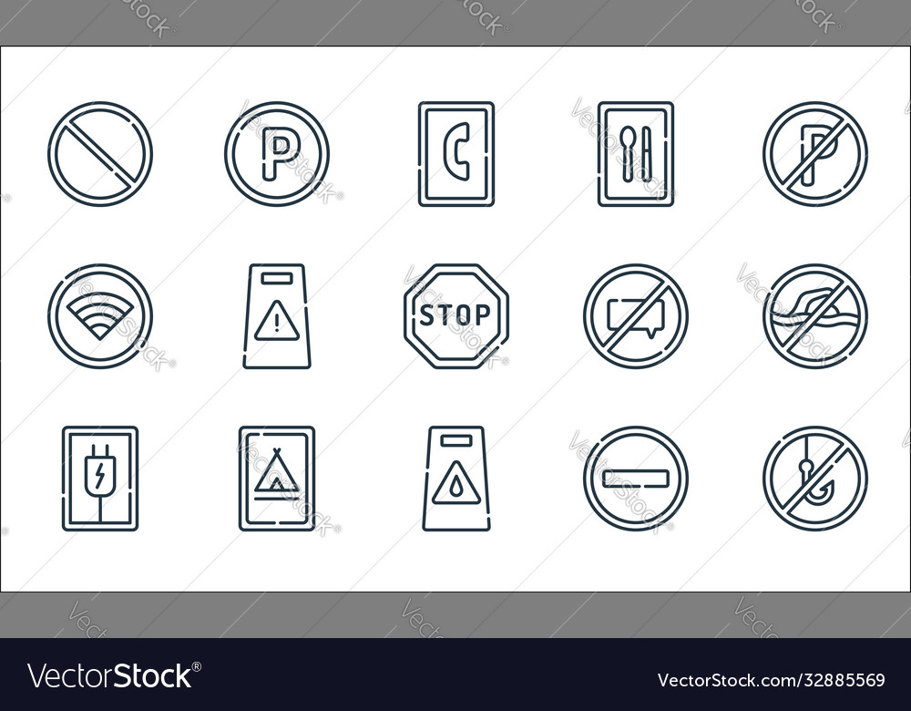 Signals and prohibitions line icons linear set